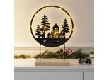 Anello Illuminato Con Case/Foresta - Ø 25 Cm - Metallo Con Base In Legno