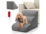 Costway Scale Per Cani 3 Gradini, Gradini Antiscivolo Per Cani In Schiuma, Capacità Di Carico 30 Kg, Scale Per Cani Gatti, Scale Per Gatti Rimovibili, Scale Per Cani Per Divano Letto, Rivestimento Lavabile (Grigio)