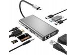 10 In 1 Hub Type-C A 4K Hdmi / Vga / Usb 3.0 / Tf / Sd / Audio / Lan RJ45 Gigabit Ethernet / Pd 87W Adattatore Per Macbook / Windows Laptop
