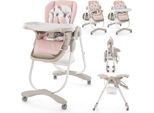 Costway Seggiolone Per Bambini Pieghevole, Seggiolone Con Altezza Regolabile, Schienale E Poggiapiedi Per 6-36 Mesi (Rosa)