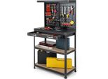 Costway Banco Da Lavoro Con Parete Forata, 3 Ripiani, Cassetto, 13 Accessori Da Appendere, Tavolo Da Lavoro, 81X41X155Cm