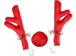 Auto Renna Corna Naso Set Carino Divertente Renna Auto Set Con Campane Per La Decorazione Auto Di Natale (Rosso)