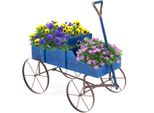 Costway Portafiori In Legno Carrello Portapiante Carrello Portafiori Con Ruote In Metallo Portafiori Per Giardino E Terrazzo 34X62X60Cm (Blu)