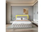 Letto Imbottito Fortuna Lai 160X200Cm Letto Matrimoniale Contenitore Con Testata Regolabile In Altezza, Con Illuminazione Led E Rete A Doghe, Velluto, Beige