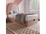 Letto Imbottito Sweiko Per Bambini, Letto Singolo Con Motivo Cosmico, 90 X 190 Cm, Rosa, Velluto Per Bambini E Bambine (Senza Materasso)