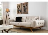 Divano Classico 2 Posti Design Soggiorno Imbottitura Legno Pelle Moderno Lusso Beige