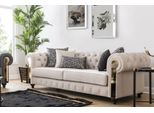 Divano Chesterfield 3 Posti Design Soggiorno Tappezzeria Legno Pelle Lusso Moderno