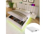 Letto Imbottito 160×200, Letto Matrimoniale Letto Contenitore Con App Control Led, Lino, Beige, Con Materasso, Senza Comodino