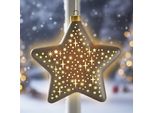 Stella Di Natale A Led In Vetro Color Champagne Da Appendere Con Timer - 19 Cm - Stella Decorativa Oro Morbido Illuminata A Batteria