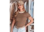 Dstreet T-Shirt Donna A Maniche Corte Liness Marrone E Bianco S/M