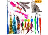 Set Di Giocattoli Per Gatti, Piuma Di Bruco, Testa Di Ricambio, Pelo Colorato, Palla, Nappina, Canna Da Pesca Retrattile, Bastone Divertente, 14 Pezzi