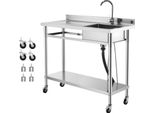 Lavello Succebuy In Acciaio Inox (1200 X 500 X 1055 Mm), Monovasca Con Rubinetto E Rotelle, Lavello Da Cucina Per Garage, Ristorante E Lavanderia, Lavello Da Esterno Con Piano Di Lavoro (A Sinistra)