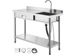 Lavello Succebuy In Acciaio Inox (120 X 50 X 94 Cm), Monovasca Con Rubinetto E Cassetto, Robusto Lavello Da Cucina Per Garage, Ristorante O Lavanderia, Lavello Da Esterno Con Piano Di Lavoro A Sinistra