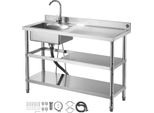 Lavello Succebuy In Acciaio Inox (120 X 50 X 94 Cm), Monovasca Con Rubinetto E Due Ripiani, Lavello Da Cucina Per Garage, Ristorante O Esterno, Lavabo Con Piano Di Lavoro (A Destra)