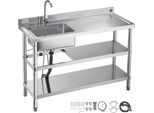 Lavello Da Cucina Vevor In Acciaio Inox (120 X 50 X 94 Cm), Vasca Singola Con Rubinetto E 2 Vani Portaoggetti, Lavello Da Cucina Per Garage Ristorante, Lavello Da Esterno Con Piano Di Lavoro (Destra)