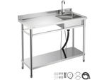 Lavello Vevor In Acciaio Inox (120 X 50 X 94 Cm), Vasca Singola Con Rubinetto E Ripiano, Lavello Da Cucina Per Garage Ristorante Lavanderia, Lavello Da Esterno Con Piano Di Lavoro (A Sinistra)