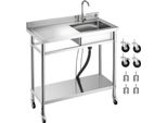 Lavello Vevor In Acciaio Inox (1000 X 500 X 1055 Mm), Vasca Singola Con Rubinetto E Ruote, Lavello Da Cucina Per Garage Ristorante Lavanderia, Lavello Da Esterno Con Piano Di Lavoro (A Sinistra)