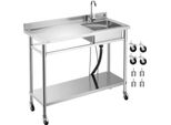 Lavello Vevor In Acciaio Inox (1200 X 500 X 1055 Mm), Vasca Singola Con Rubinetto E Ruote, Lavello Da Cucina Per Garage Ristorante Lavanderia, Lavello Da Esterno Con Piano Di Lavoro (A Sinistra)