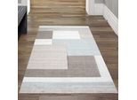 Tappeto Di Design Tappeto Moderno Tappeto Per Il Soggiorno Tappeto A Pelo Corto Con Motivo A Quadri Tagliato A Contorno Colori Pastello Blu Crema Beige Dimensioni - 80 X 300 Cm