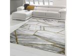 Tappeto Moderno Da Salotto Motivo Geometrico In Grigio Oro Dimensioni - 60 X 110 Cm