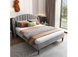 Letto Imbottito Sweiko Letto Matrimoniale Con Rete A Doghe E Testata Alta, Velluto, Grigio, 160*200Cm