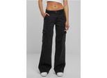 DáMské Kalhoty Urban Classics Donna Pantaloni Cargo Dritti A Vita Alta In Denim Lavato Nero - 28
