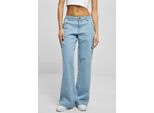 Urban Classics Donna Vita Alta Dritta Denim Cargo Pants Lavaggio Chiaro - 32