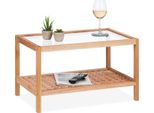 Relaxdays Tavolino In Noce Con Ripiano In Vetro