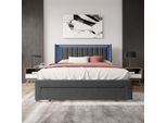 Letto Imbottito Fortuna Lai 140X200Cm Con Led E Presa Usb, Letto Matrimoniale Con Cassetti E Rete A Doghe, Letto Per Ragazzi Letto Per Adulti In Lino, Grigio