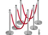 Posto Di Blocco In Acciaio Inox In Confezione Da 6 - Sistema Di Controllo Della Folla Con Corda Di Velluto Rosso - Stabile Per Uso Interno Ed Esterno - Ideale Per Eventi, Hotel, Teatri