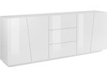 Dmora Credenza Ayrton 43X220X86H Cm Bianco Lucido, 3 Cassetti 4 Vani Italy