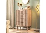 Cassettiera Moderna In Legno E Rattan Con 4 Cassetti, Mobile Multifunzionale Per Camera Da Letto, Soggiorno, Corridoio, Design Elegante E Compatto