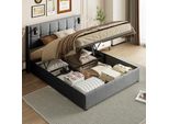 Letto Imbottito Proximax (160X200 Cm), Rete A Doghe, Letto A Molle Idrauliche Con Lampada Da Lettura, Letto Contenitore Letto Matrimoniale, Rivestimento In Velluto, Grigio