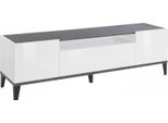 Dmora Mobile Porta Tv Argentoro 40X160X47H Cm Grigio Lucido, Apertura Push Pull 3 Vani Italy
