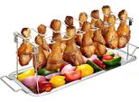 Porta Cosce Di Pollo Intirilife Porta Cosce Di Pollo Con Vassoio Di Sgocciolamento In Acciaio Inox Argentato - Per Dorare Facilmente Le Cosce Di Pollo Durante La Cottura Alla Griglia