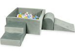 Parco Giochi In Schiuma Con Vasca Quadrata 90X90X40 Grigio Velluto + 400 Palline: Menta Chiara, Rosa Chiaro, Azzurro, Madreperla, Giallo