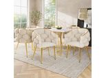 Set Di 6 Sedie Da Pranzo Flieks, Sedie Da Pranzo In Velluto, Sedia Imbottita Sedia Make-Up Con Gambe In Ferro Dorato, Sedia Da Pranzo Beige