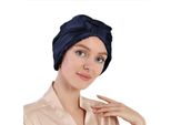 Inf Cuffia Da Notte Per La Cura Dei Capelli In Seta Al 100% Blu Navy
