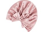 Inf Berretto Da Notte In Pura Seta Di Gelso Al 100% Da 19 Momme Con Fiocco Rosa