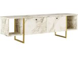 Dmora Mobile Porta Tv Adalberta 40X160X47.6H Cm Bianco, Apertura A Ribalta 4 Vani