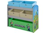 Minecraft - Scaffale Gioco, Scaffale Libri, Scaffale Portaoggetti Con 5 Scatole In Tessuto, Mobili Per Bambini Dal Design Colorato