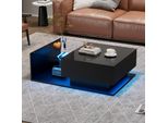 Tavolino Sweiko Nero Lucido 100X50X32 Cm - Con Piano E Cassetti In Vetro, Antigraffio, Con 1 Cassetto, Con Illuminazione Led, Stile Moderno