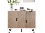 Fortuna Lai Moderno Mobile Contenitore, Credenza In Bianco E Effetto Legno Con Cassetto E Ripiani Regolabili In Altezza (90 X 30 X 71,5 Cm)