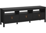 Dmora Mobile Porta Tv Astana 38.4X151.4X54.1H Cm Nero Nero, Apertura Scorrevole 3 Vani