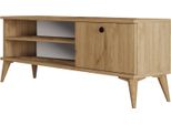Dmora Mobile Porta Tv Muqdisho 29.5X120X44.6H Cm Marrone Quercia, Apertura A Ribalta 2 Vani