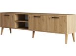 Dmora Mobile Porta Tv Brugine 35X180X53H Cm Marrone Quercia, Apertura A Ribalta 5 Vani