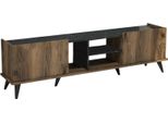 Dmora Mobile Porta Tv Paine 34X180X52H Cm Marrone Noce, 3 Vani 2 Ante