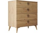Dmora Cassettiera Paula 45X80X90.8H Cm Marrone Quercia, 4 Cassetti Apertura Scorrevole