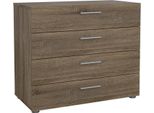 Dmora Cassettiera Arwen 40.25X80.2X68.1H Cm Marrone Rovere, 4 Cassetti Apertura Scorrevole