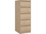 Dmora Cassettiera Achaldi 40.4X50X111.3H Cm Marrone Rovere, 5 Cassetti Apertura Scorrevole